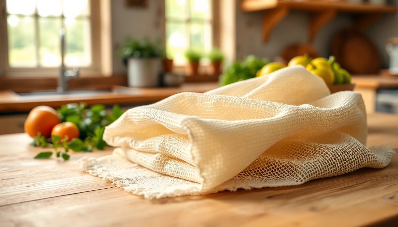 Kaasdoek in een rustieke keuken met verse ingrediënten, perfect voor culinair gebruik.