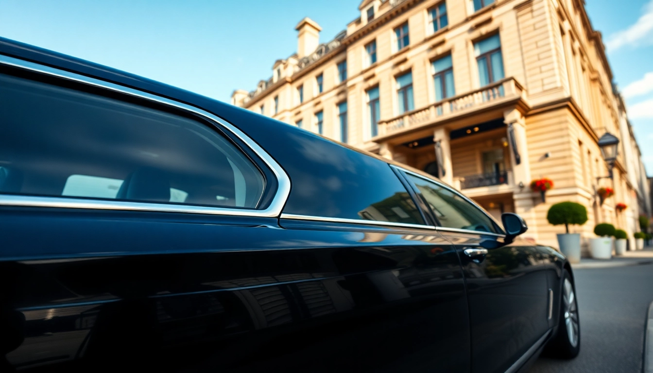 Experience luxury chauffeur service london with a sleek vehicle parked at a prestigious hotel.