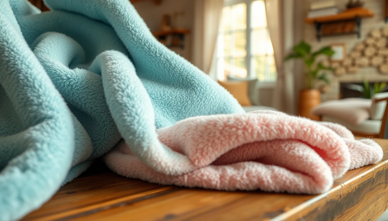 Fleece stof met warme texturen en een gezellige setting beschrijven.