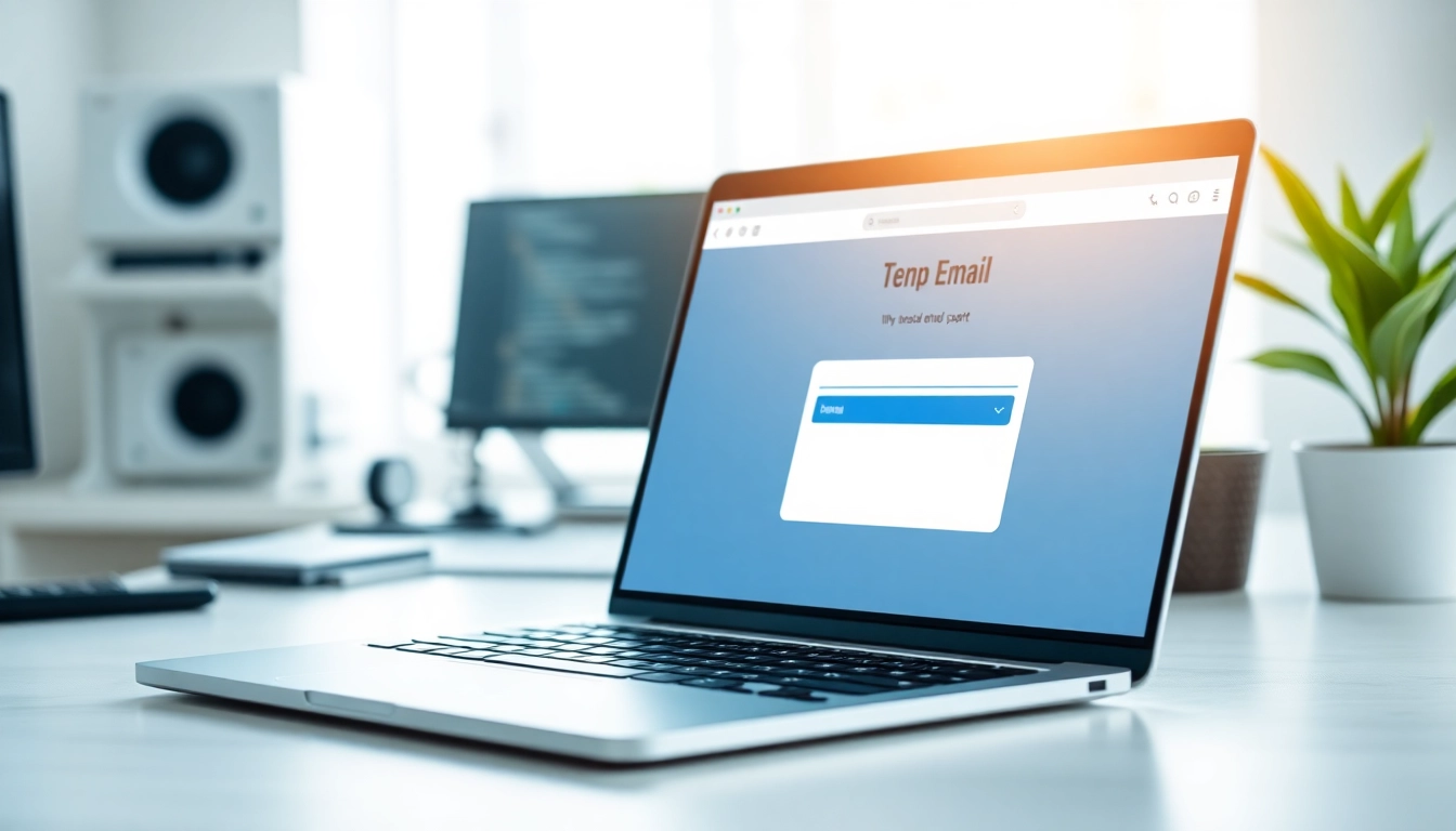 Utilizing temp email service on a modern laptop in a tidy workspace.